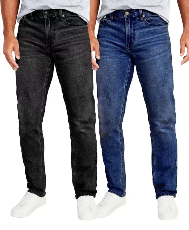 Men's Flex Stretch Slim Straight Jinsi, 2 to'plam - Qora, To'q Rang - 1