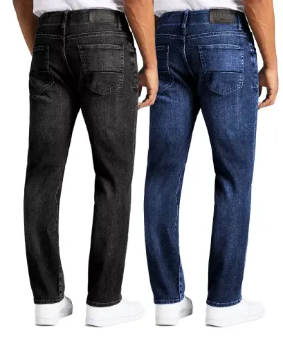 Men's Flex Stretch Slim Straight Jinsi, 2 to'plam - Qora, To'q Rang - 2