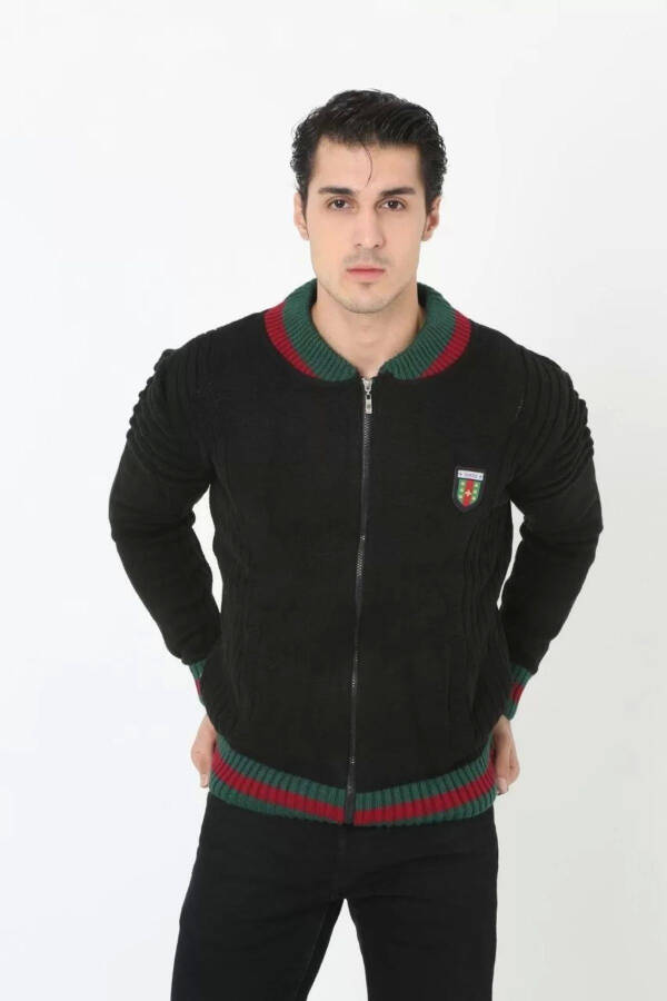 Men's Full Zip Knit Cardigan - Black - 1