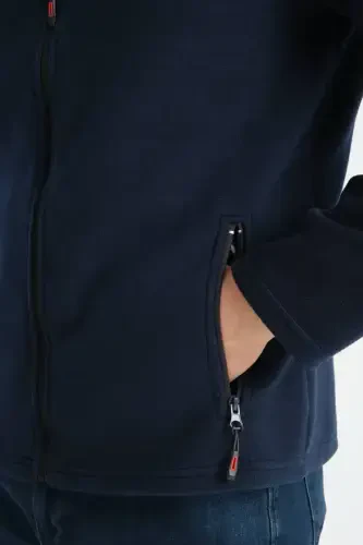 Men's Full Zip Softshell Fleece Lined Sweatshirt 3 Pockets Chest is Water and Windproof-Navy Blue - 4