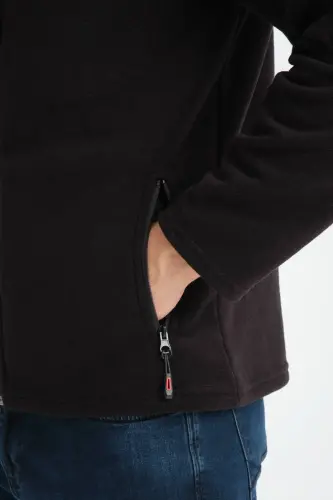Men's Full Zip Softshell Fleece Lined Sweatshirt 3 Pockets Chest Part Water and Windproof-Black - 4