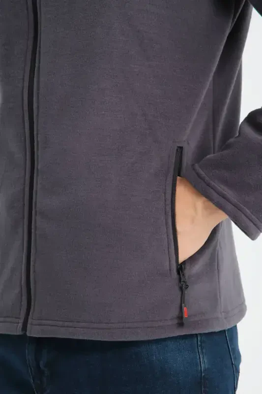 Men's Full Zip Softshell Fleece Lined Sweatshirt 3 Pockets Chest Part Water and Windproof-Smoke Gray - 4
