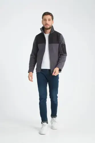 Men's Full Zip Softshell Fleece Lined Sweatshirt 3 Pockets Chest Part Water and Windproof-Smoke Gray - 5