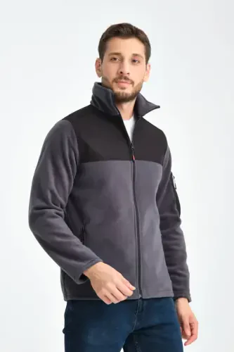 Men's Full Zip Softshell Fleece Lined Sweatshirt 3 Pockets Chest Part Water and Windproof-Smoke Gray - 6