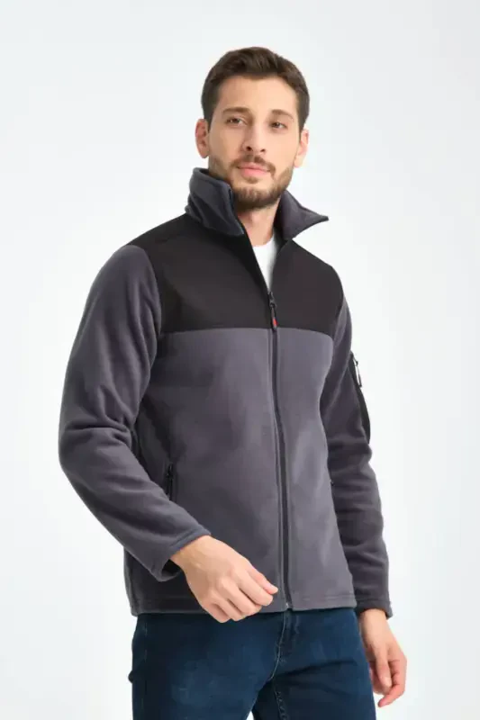Men's Full Zip Softshell Fleece Lined Sweatshirt 3 Pockets Chest Part Water and Windproof-Smoke Gray - 6