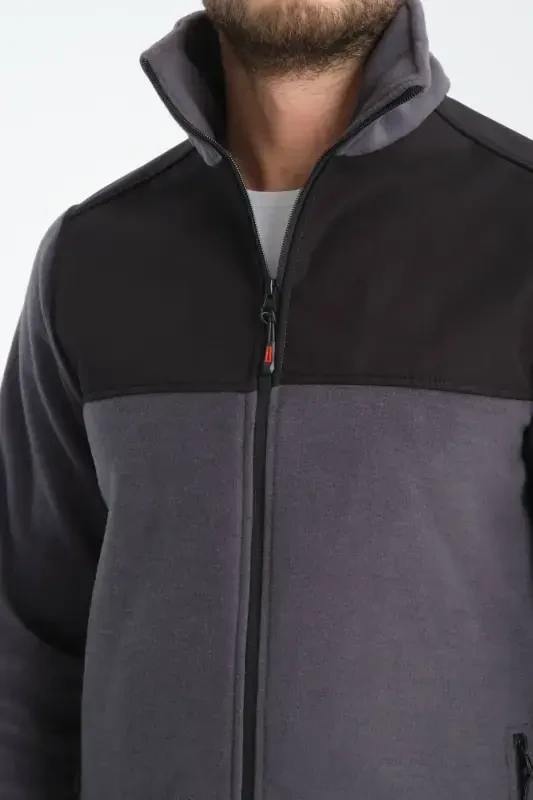 Men's Full Zip Softshell Fleece Lined Sweatshirt 3 Pockets Chest Part Water and Windproof-Smoke Gray - 8