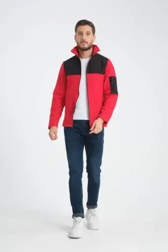 Men's Full Zip Softshell Lined Fleece Sweatshirt 3 Pockets Chest Part Water and Windproof-Red - 6