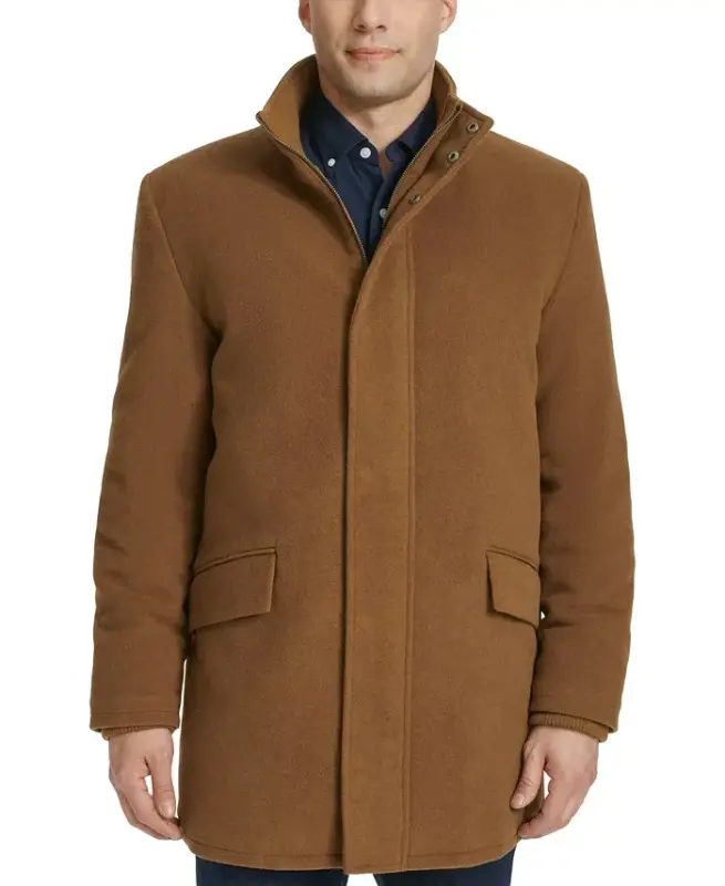Men's Full-Zip Stand-Collar Car Coat - Camel - COLE HAAN
