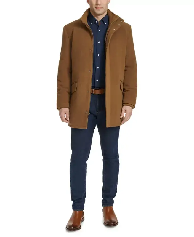 Men's Full-Zip Stand-Collar Car Coat - Camel - 2