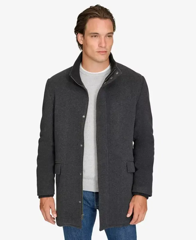 Men's Full-Zip Stand-Collar Car Coat - Charcoal - COLE HAAN
