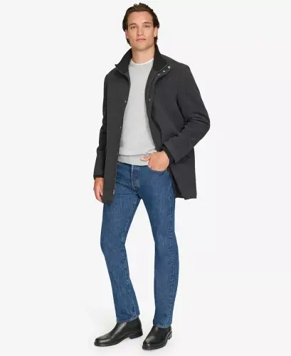 Men's Full-Zip Stand-Collar Car Coat - Charcoal - COLE HAAN (1)