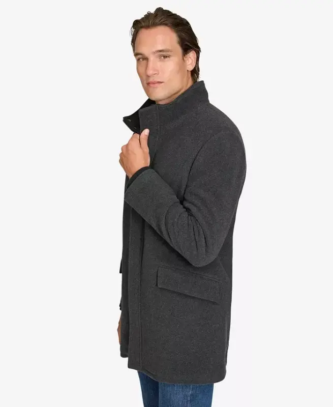 Men's Full-Zip Stand-Collar Car Coat - Charcoal - 3
