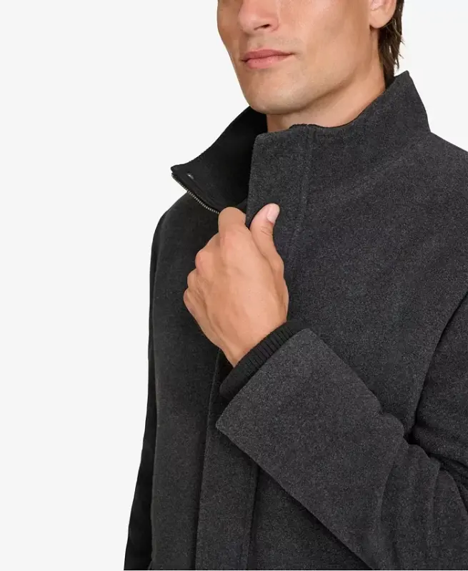 Men's Full-Zip Stand-Collar Car Coat - Charcoal - 4