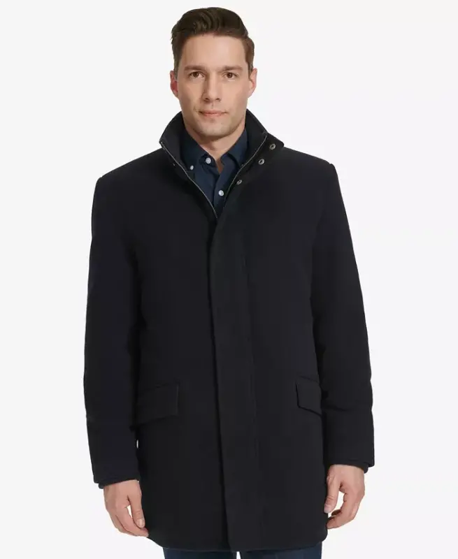 Men's Full-Zip Stand-Collar Car Coat - Navy - COLE HAAN