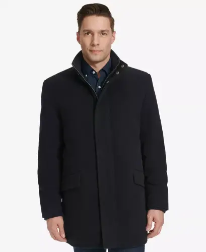 Men's Full-Zip Stand-Collar Car Coat - Navy - 1