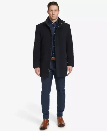 Men's Full-Zip Stand-Collar Car Coat - Navy - COLE HAAN (1)