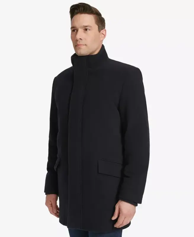 Men's Full-Zip Stand-Collar Car Coat - Navy - 3