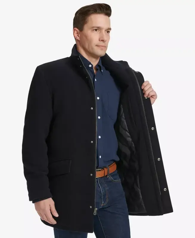 Men's Full-Zip Stand-Collar Car Coat - Navy - 5