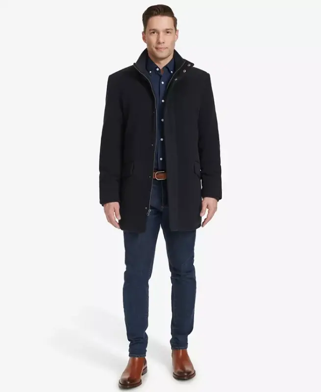 Men's Full-Zip Stand-Collar Car Coat - Navy - 2