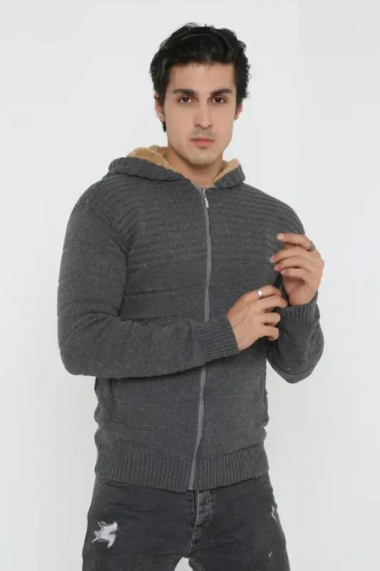 Men's Fur Lined Hooded Sports Jacket - KMKKOMBIN