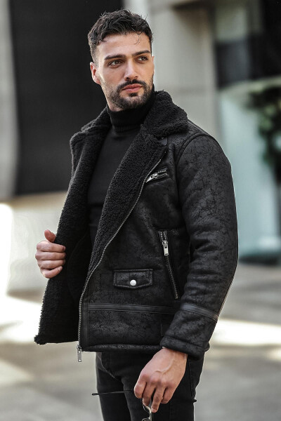 Men's Fur-Lined Suede Leather Jacket - 8