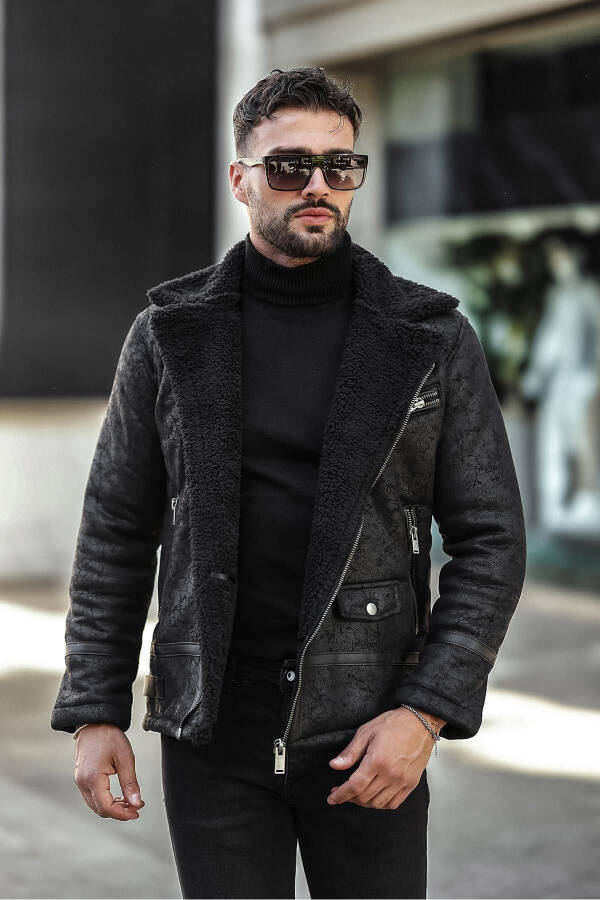 Men's Fur-Lined Suede Leather Jacket - 9