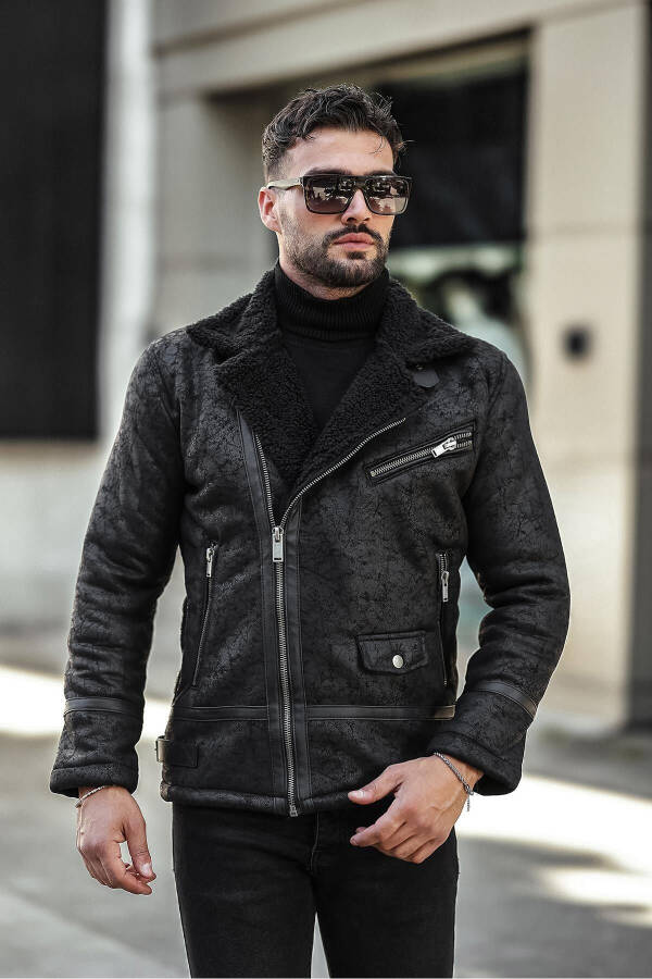 Men's Fur-Lined Suede Leather Jacket - 10