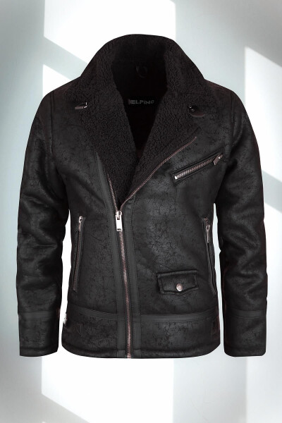 Men's Fur-Lined Suede Leather Jacket - 12