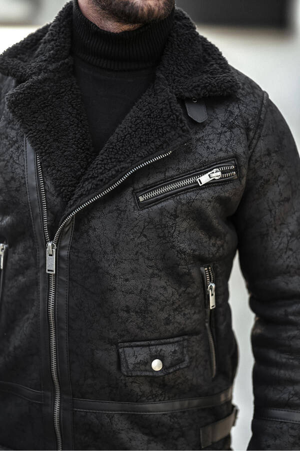 Men's Fur-Lined Suede Leather Jacket - 5