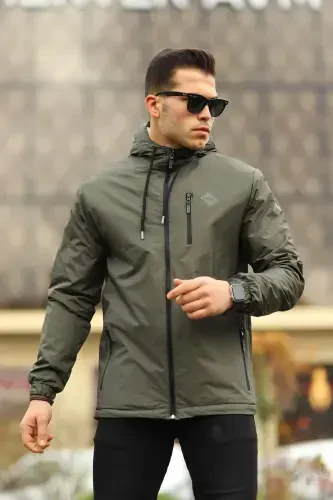 Men's Fur-Lined Waterproof Hooded Pocket Raincoat Khaki - COMSTAR (1)