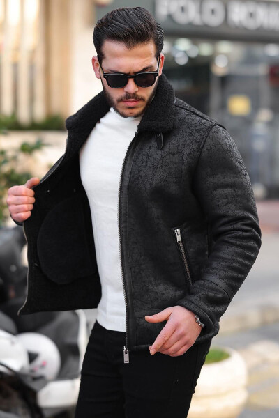 Men's fur suede leather jacket - 1