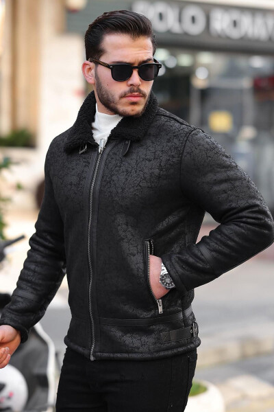 Men's fur suede leather jacket - 4