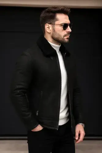 Men's fur suede leather jacket - DELPINO (1)