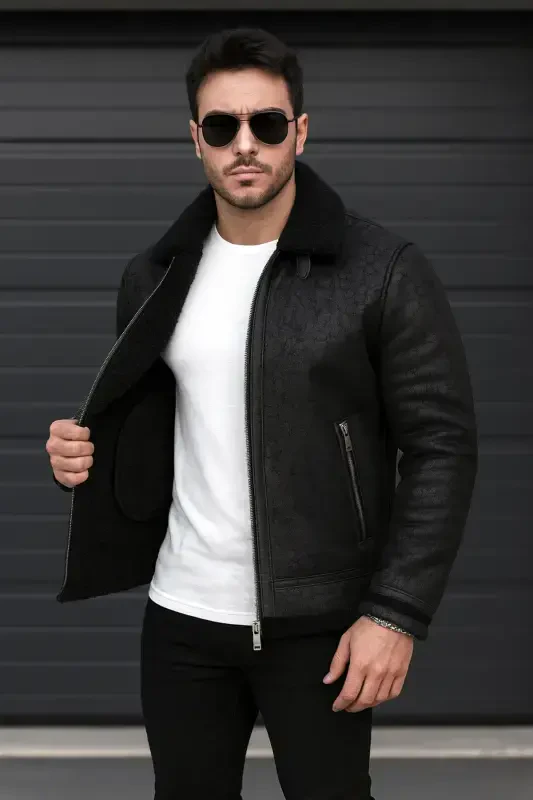 Men's fur suede leather jacket - DELPINO
