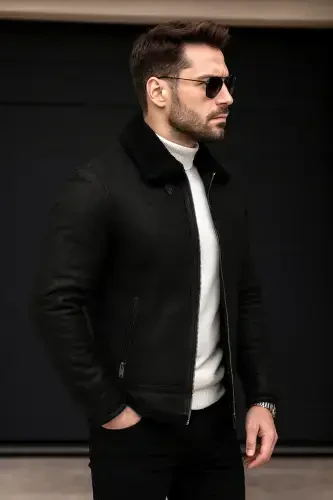 Men's fur suede leather jacket - 2