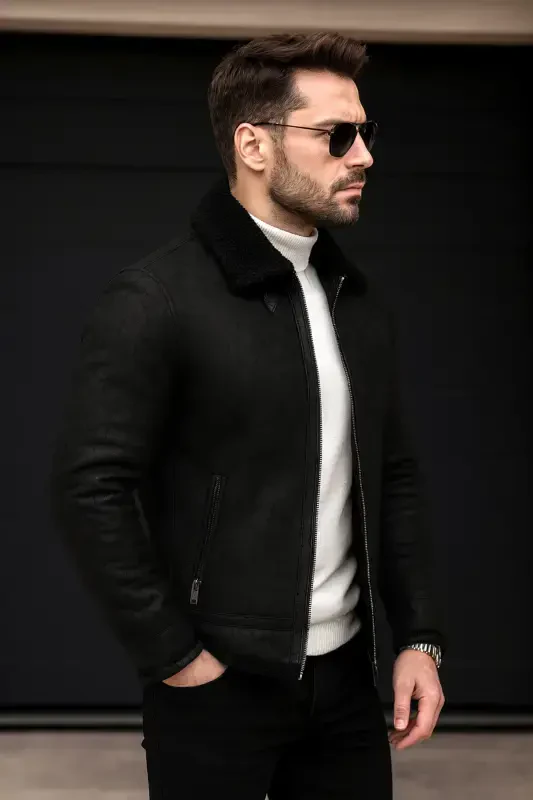 Men's fur suede leather jacket - 2