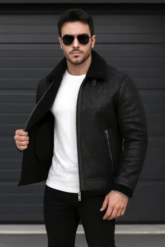Men's fur suede leather jacket - 1