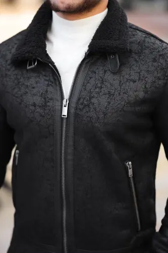 Men's fur suede leather jacket - 4