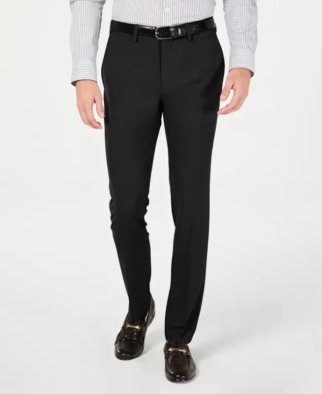 Men's Gabardine Skinny/Extra-Slim Fit Performance Stretch Flat-Front Dress Pants-Black - 1