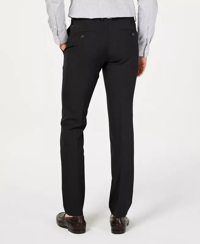 Men's Gabardine Skinny/Extra-Slim Fit Performance Stretch Flat-Front Dress Pants-Black - 2