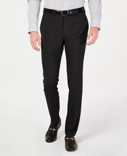 Men's Gabardine Skinny/Extra-Slim Fit Performance Stretch Flat-Front Dress Pants-Black 