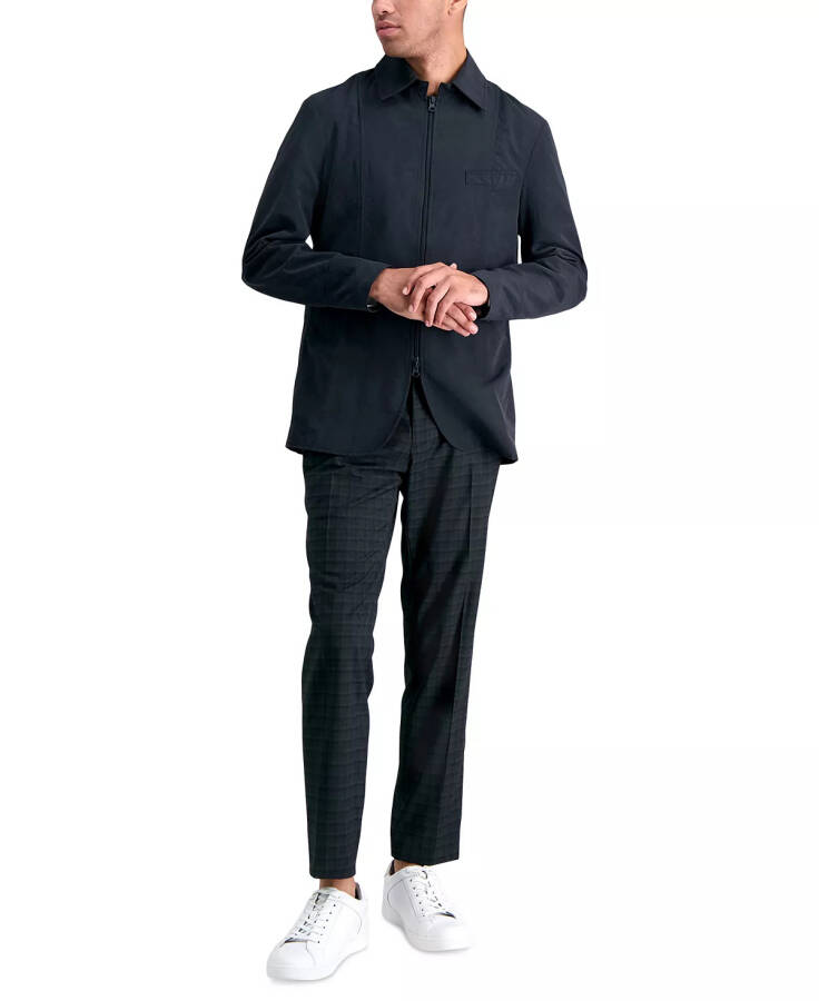 Men's Gabardine Skinny/Extra-Slim Fit Performance Stretch Flat-Front Dress Pants Black Plaid - 1