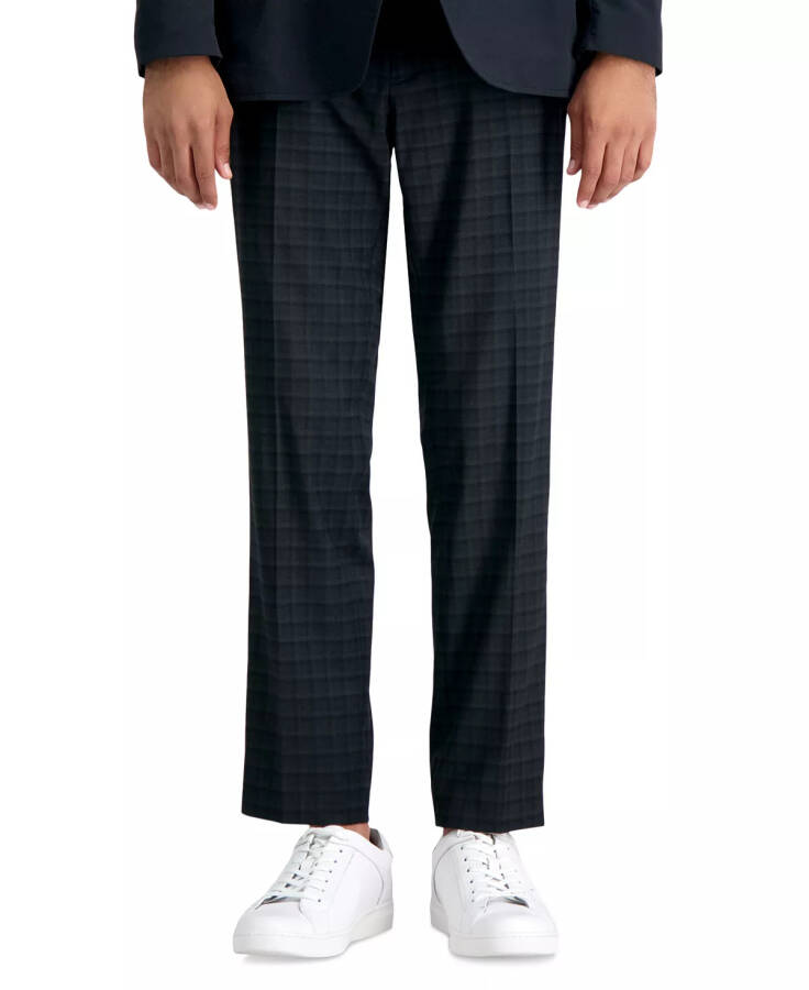 Men's Gabardine Skinny/Extra-Slim Fit Performance Stretch Flat-Front Dress Pants Black Plaid - 2