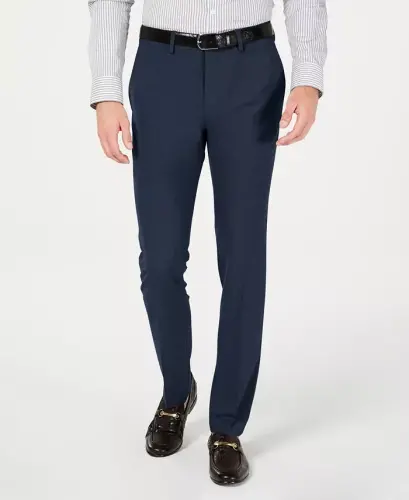 Men's Gabardine Skinny/Extra-Slim Fit Performance Stretch Flat-Front Dress Pants-Blue 