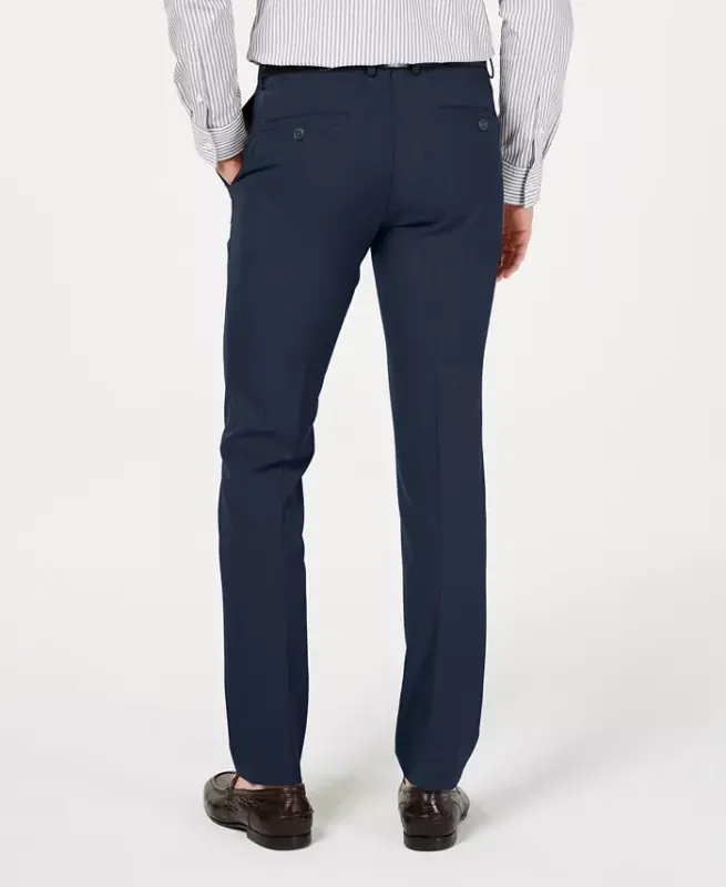 Men's Gabardine Skinny/Extra-Slim Fit Performance Stretch Flat-Front Dress Pants-Blue - 2