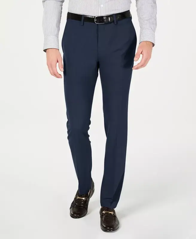 Men's Gabardine Skinny/Extra-Slim Fit Performance Stretch Flat-Front Dress Pants - Blue - KENNETH COLE REACTION