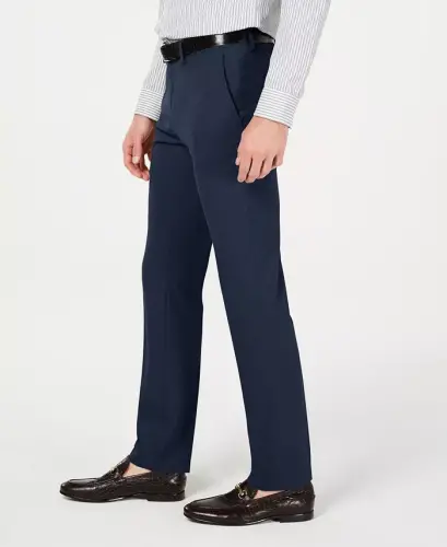 Men's Gabardine Skinny/Extra-Slim Fit Performance Stretch Flat-Front Dress Pants - Blue - 3