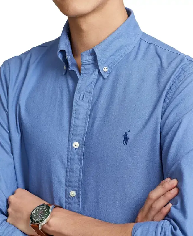 Men's Garment-Dyed Oxford Shirt-Bastille Blue - 3