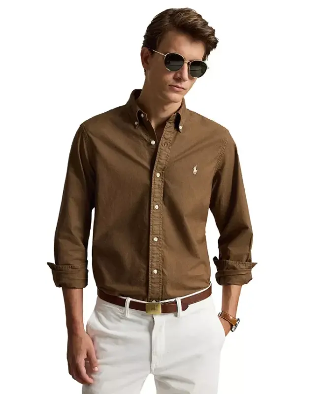 Men's Garment-Dyed Oxford Shirt - Chestnut - 1