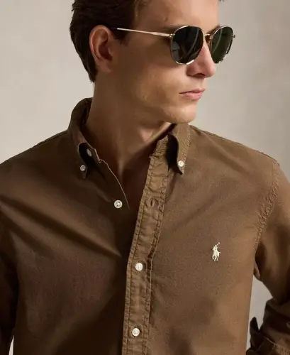 Men's Garment-Dyed Oxford Shirt - Chestnut - 3
